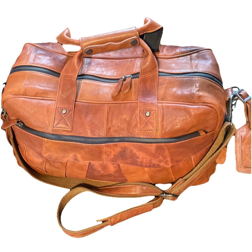 Aaron Leather Goods Patchwork Leather Duffle with 2 Shoe Storage Compartment